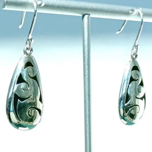 925 Sterling Silver Tear Drop Statement Earrings - Papel Picado Mexican Jewelry - Picture 3 of 6